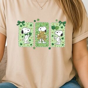 St Patrick's Peanuts T-shirt tan S M L XL Women and kids sizes Cute New